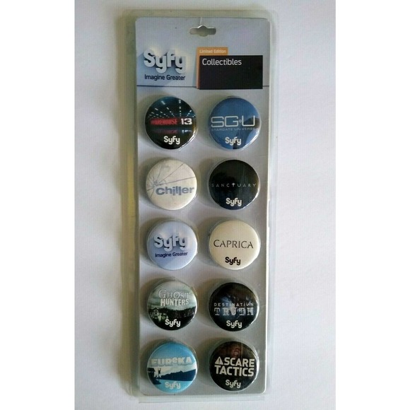 SyFy Set 10 Pinback Buttons Badges Ghost Hunters Chiller Eureka Stargate Caprica - Picture 1 of 7